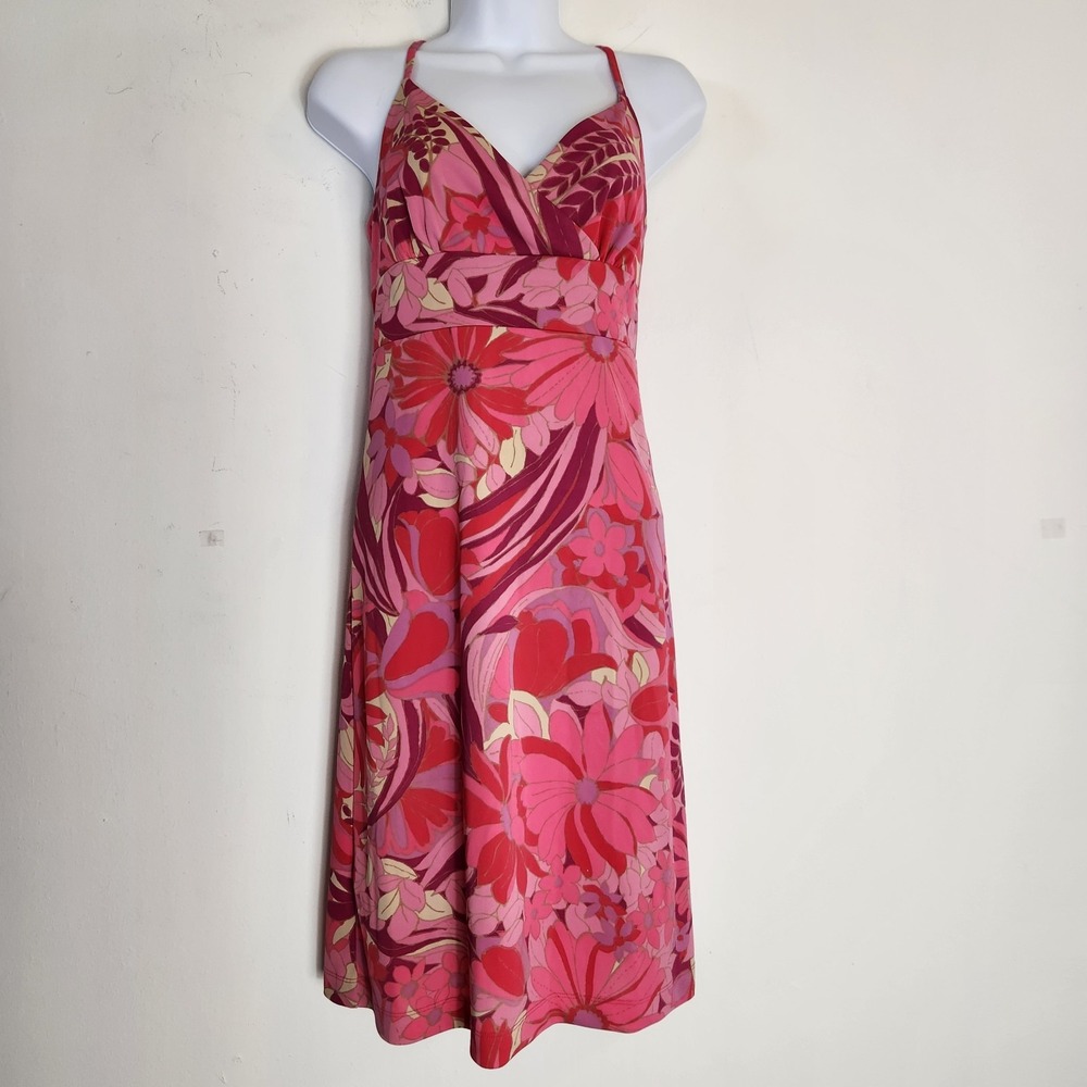Vintage Y2K Express Pink Floral Dress 7/8 Strappy Empire Waist 2000s Fairy Party